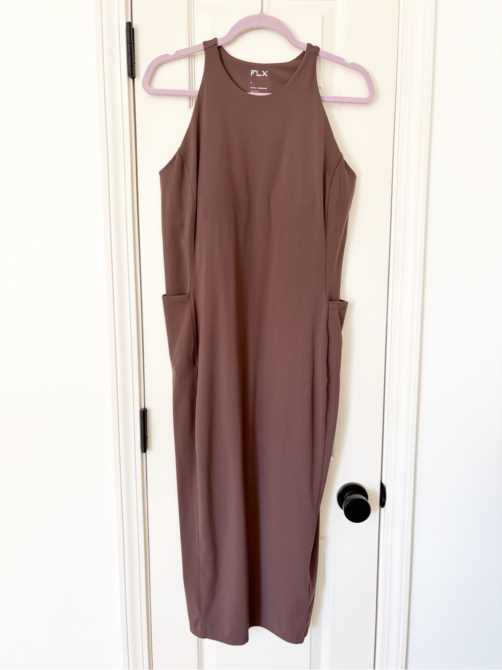 Large • FLX chocolate brown urban commuter midi dress athletic dress
